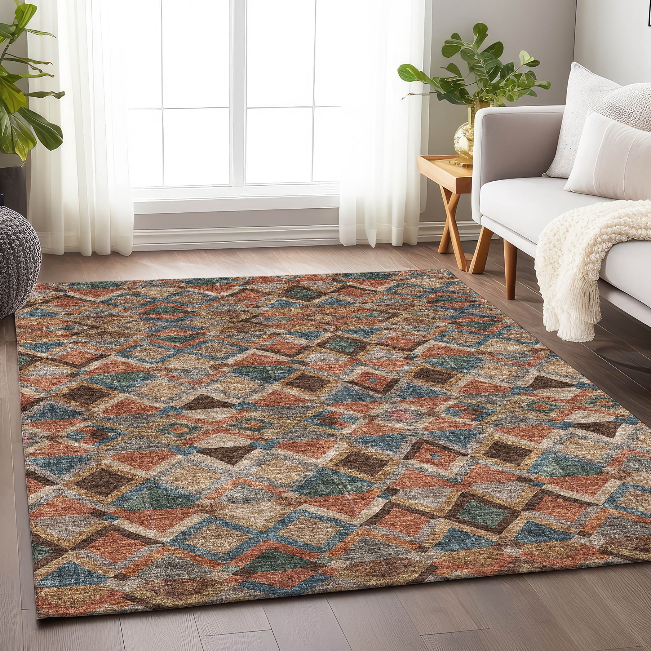 Addison 3' x 5' Brown Geometric Synthetic Area Rug