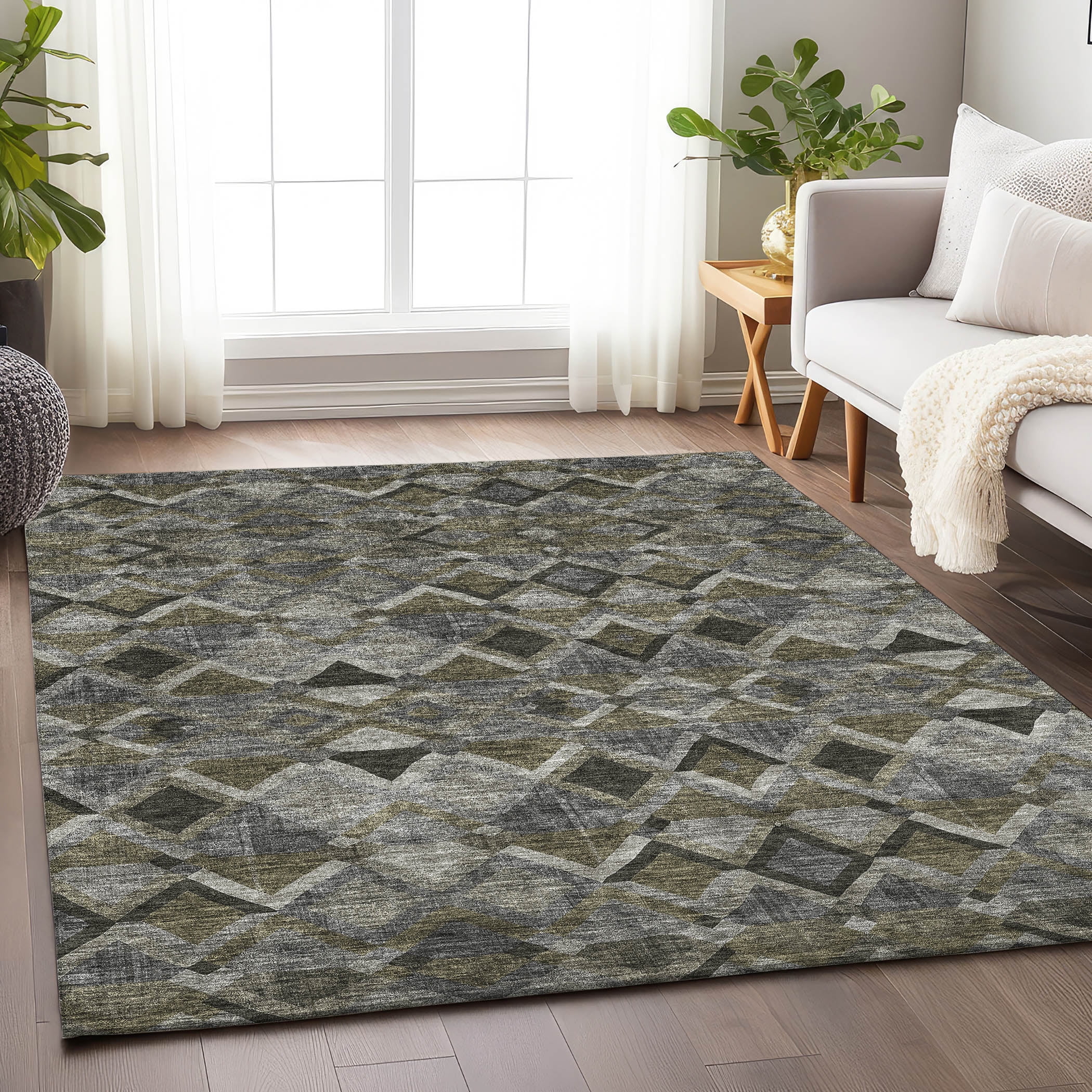 Gray Geometric Flat Woven Rectangular 8' x 10' Synthetic Rug