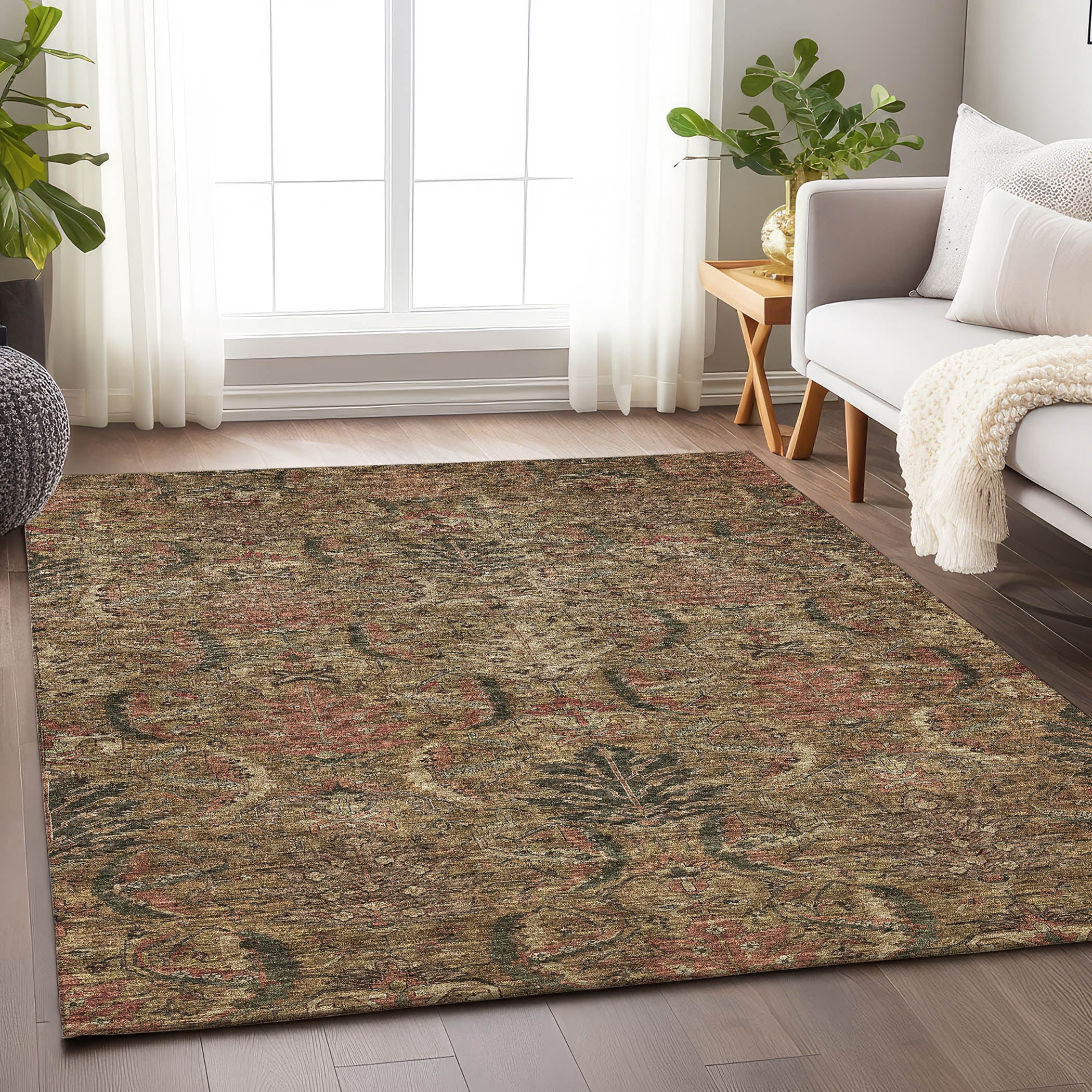 Brown Synthetic Flat Woven Rectangular Washable Area Rug