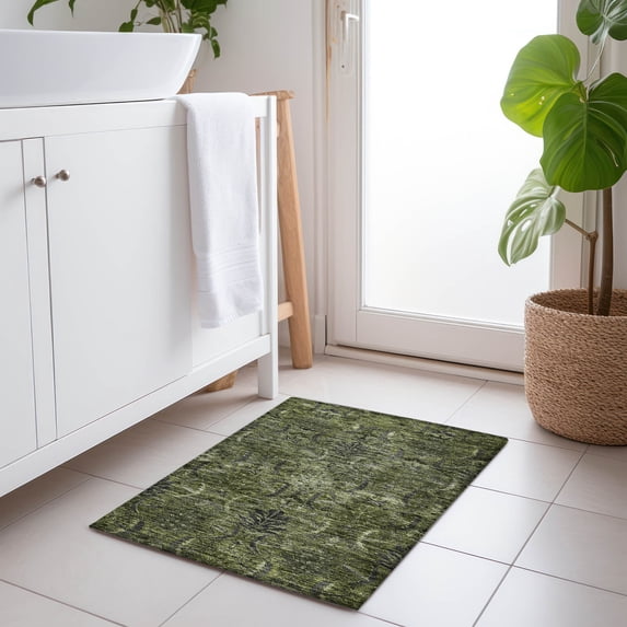 Addison Rugs Chantille Indoor/Outdoor Transitional Damask Olive Washable Rectangle Rug, 1'8" x 2'6"