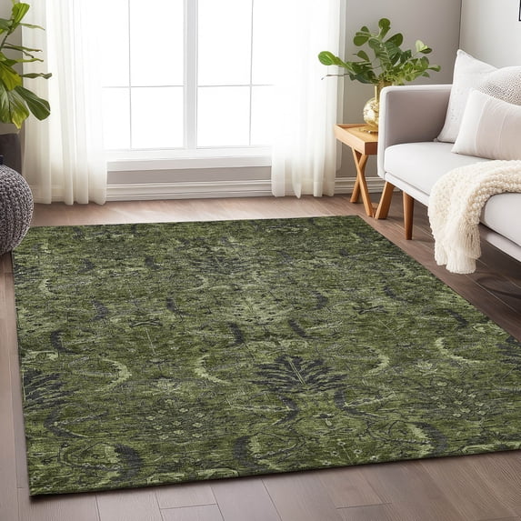 Addison Rugs Chantille Indoor/Outdoor Transitional Damask Olive Washable Rectangle Rug, 3' x 5'