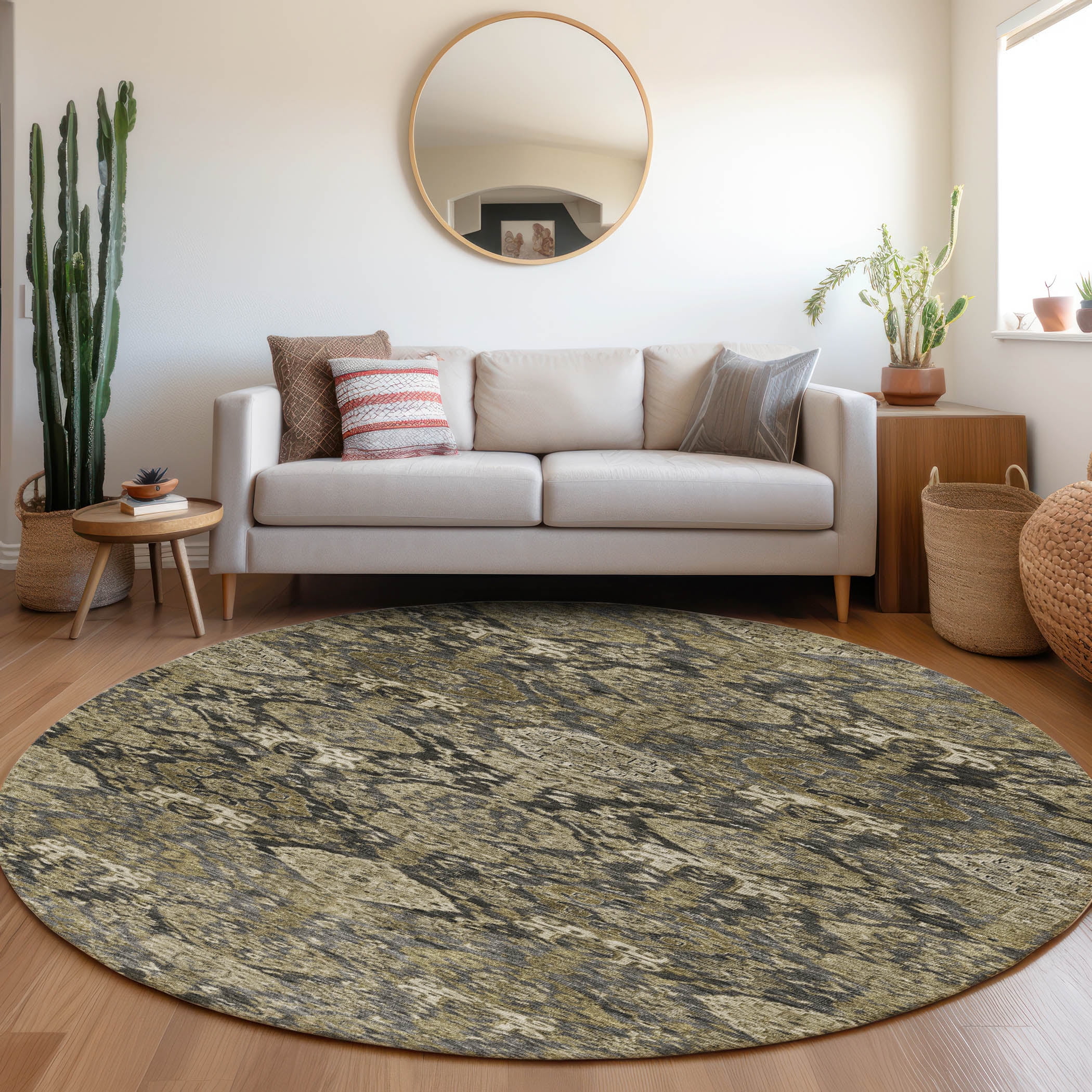 Addison Rugs Chantille ACN1084 Charcoal 8' x 8' Indoor Outdoor Round ...