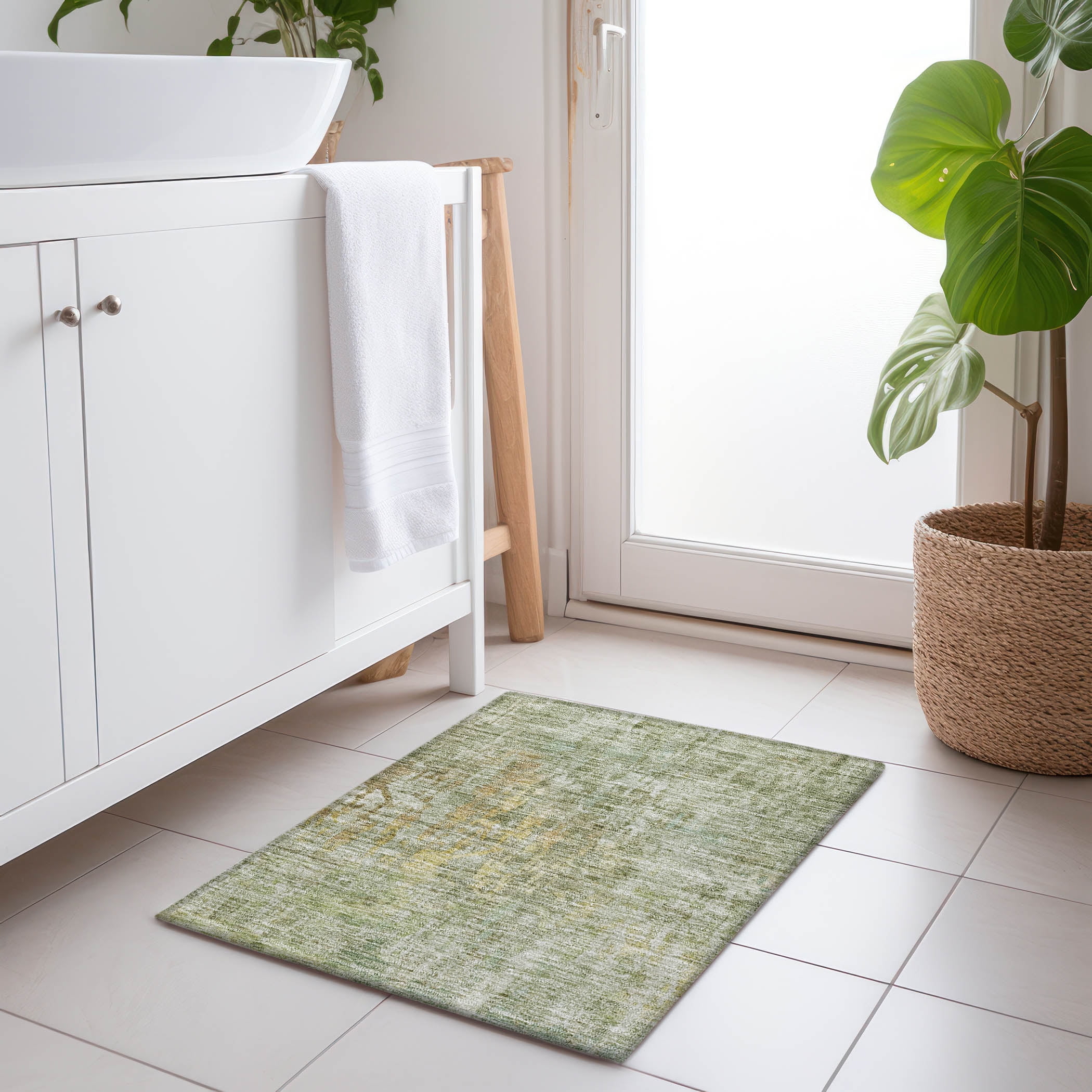 Sage Green Flat Woven Synthetic Washable Rug 30" x 20"