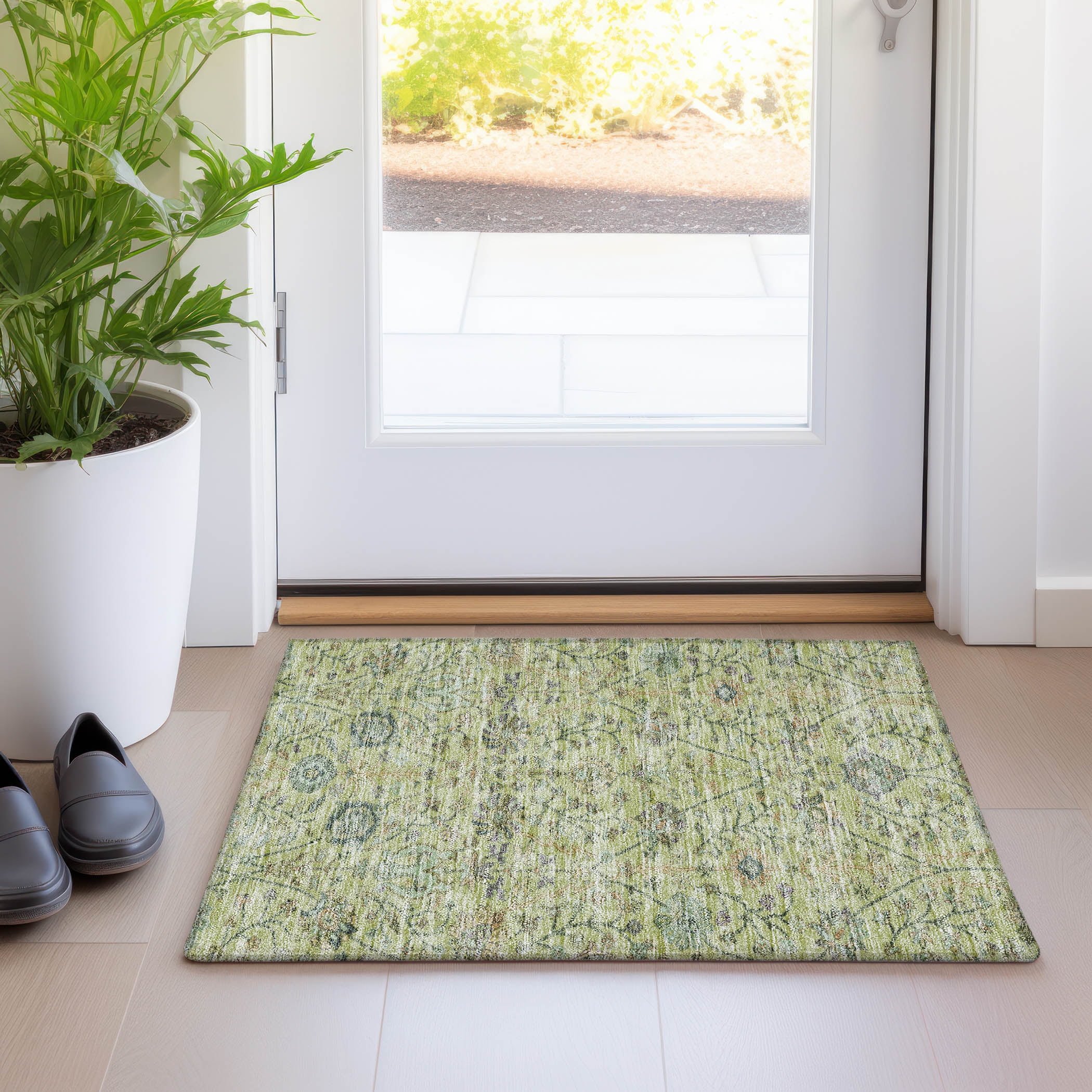 Addison Rugs Chantille Indoor/Outdoor Transitional Floral Mint Washable ...