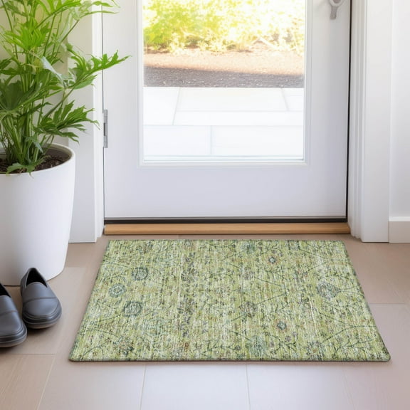 Addison Rugs Chantille Indoor/Outdoor Transitional Floral Mint Washable Rectangle Rug, 1'8" x 2'6"