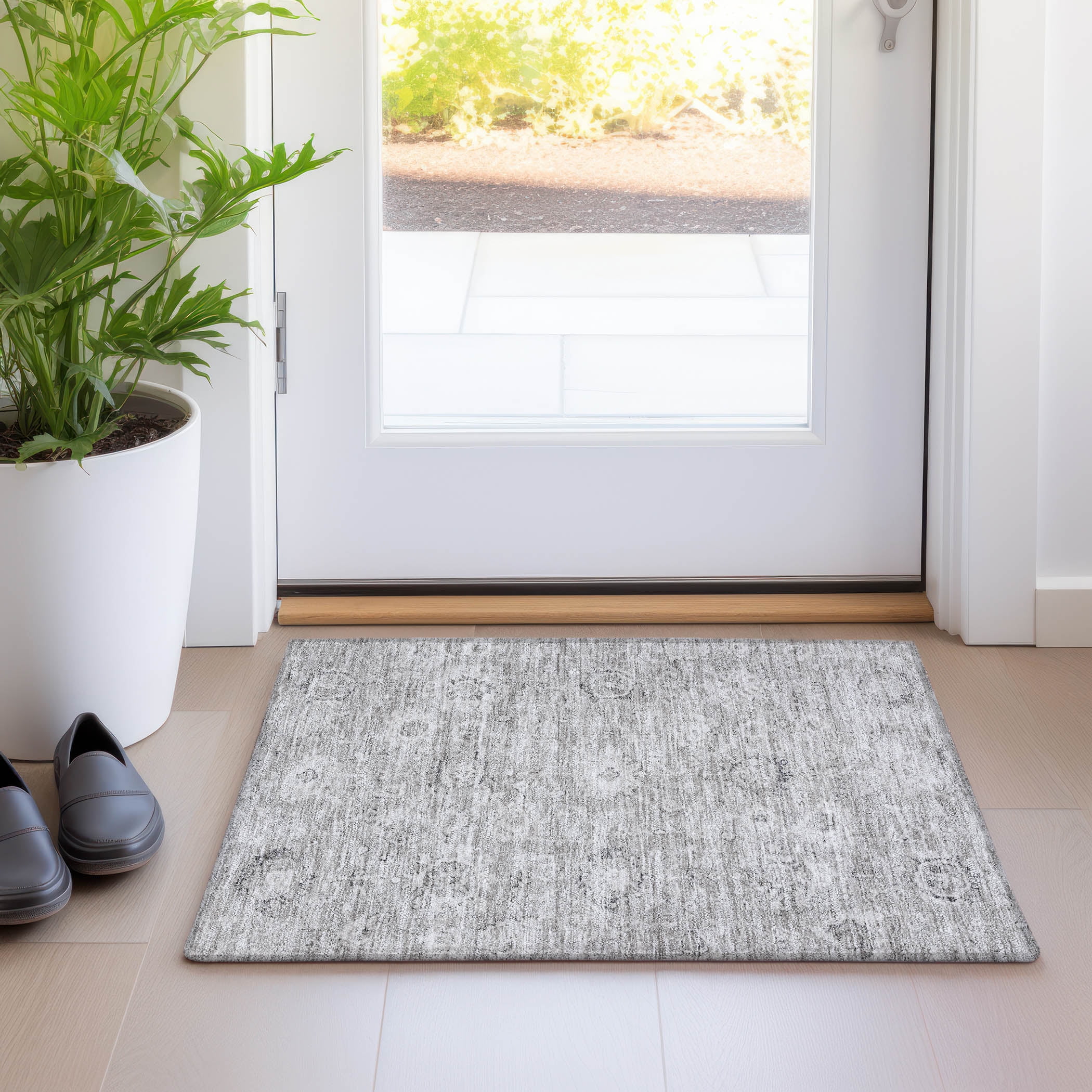 Gray Flat Woven Rectangular Washable Area Rug