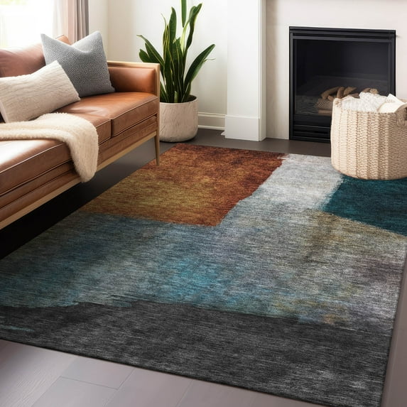 Addison Rugs Chantille Indoor/Outdoor Transitional Squares Copper Washable Rectangle Rug, 5' x 7'6"
