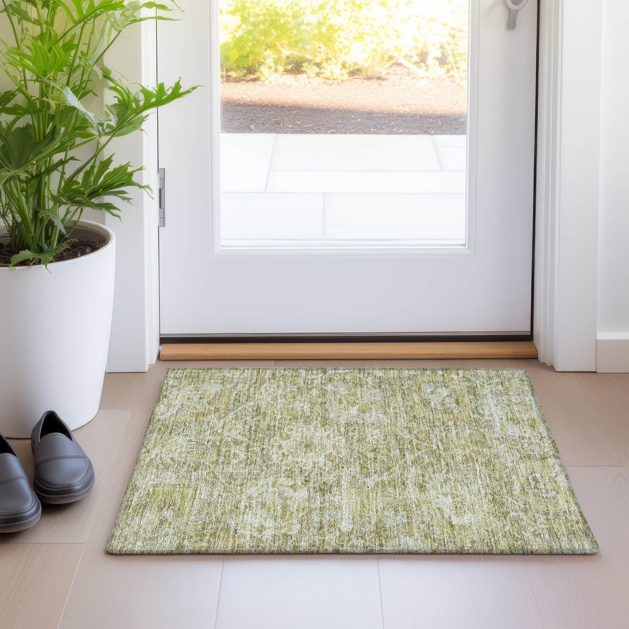 Sage Green Rectangular Washable Indoor/Outdoor Area Rug