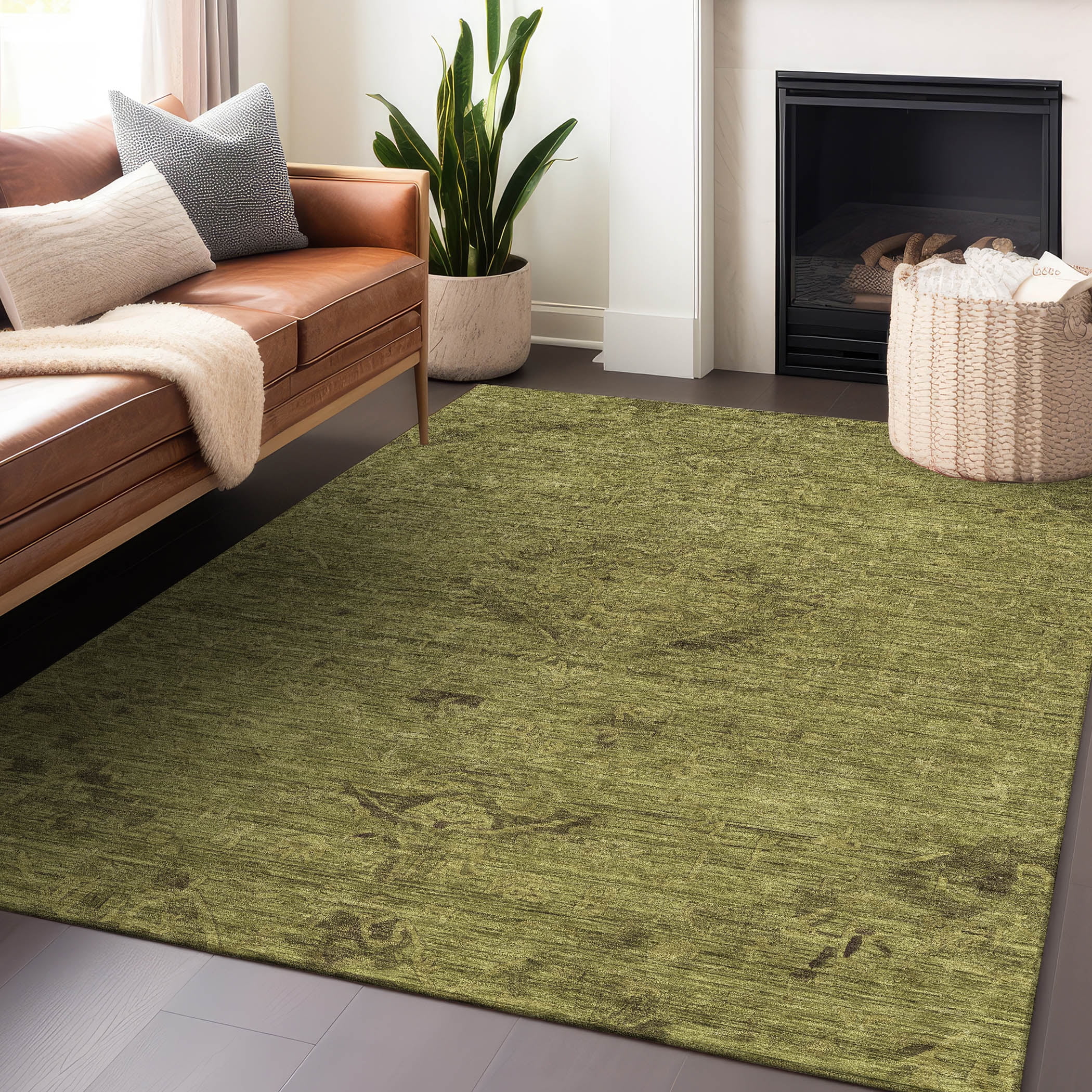 Olive Rectangular Machine Washable Indoor Outdoor Area Rug