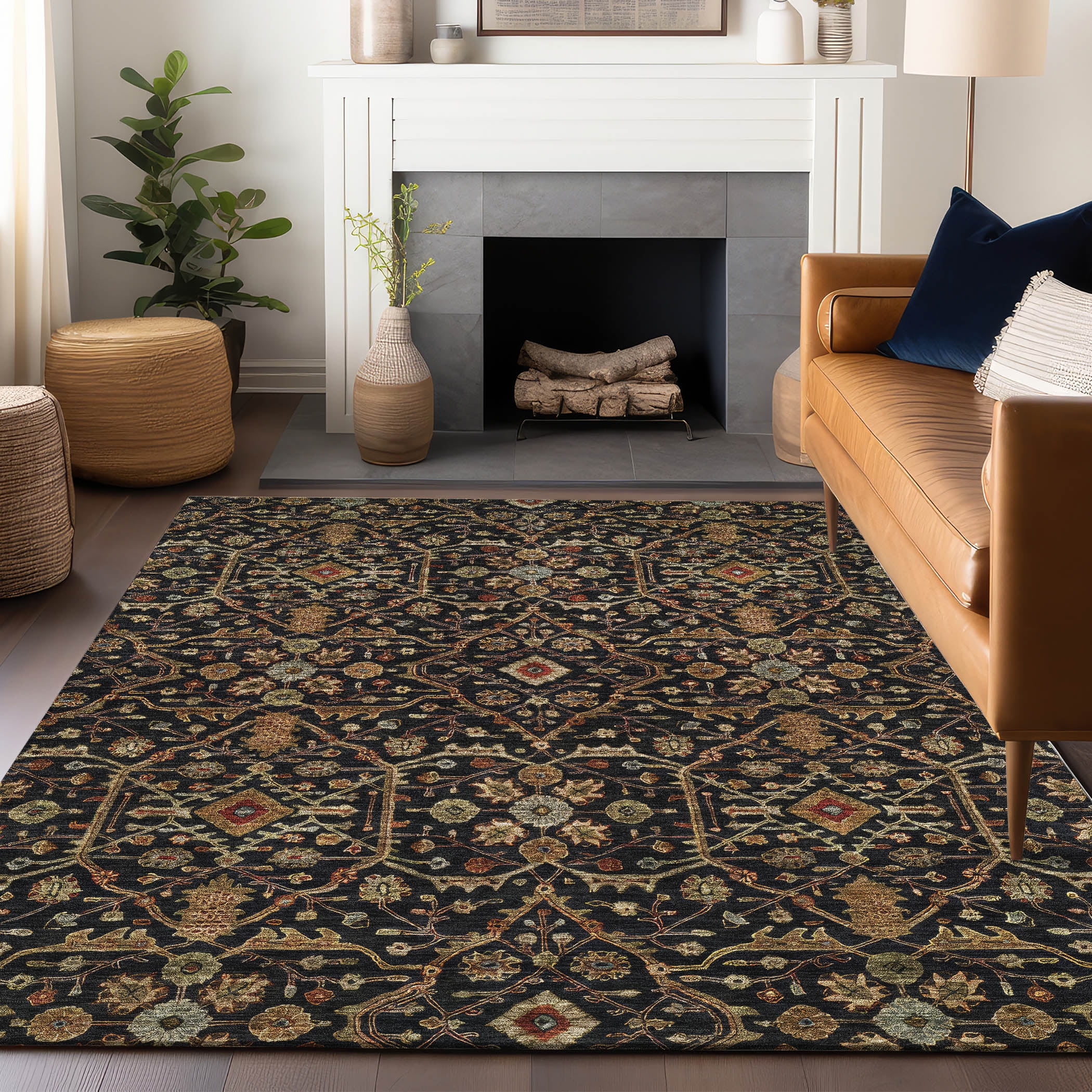 Addison Rugs Chantille Indoor/Outdoor Transitional Geometric, Abstract Black Washable Rectangle Rug, 10' x 14'