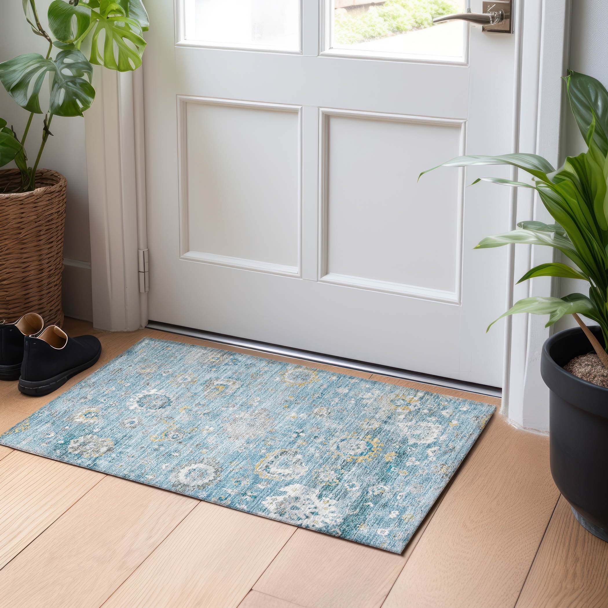 Teal Flat Woven Synthetic Indoor/Outdoor Washable Rug