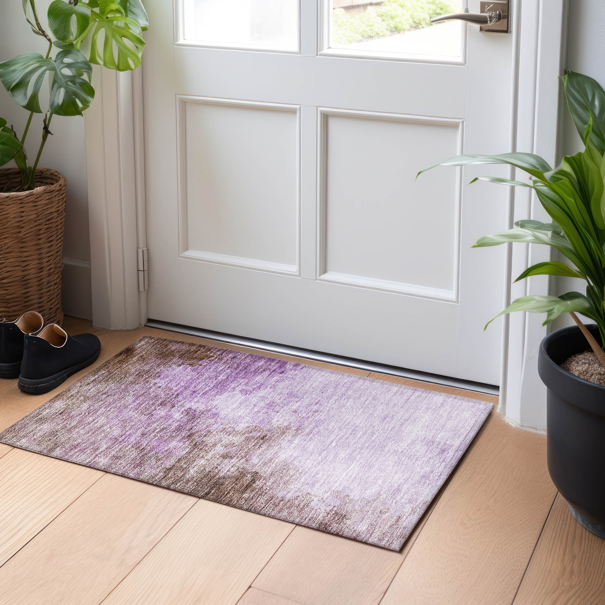 Lavender Rectangular Synthetic Flat Woven Washable Rug