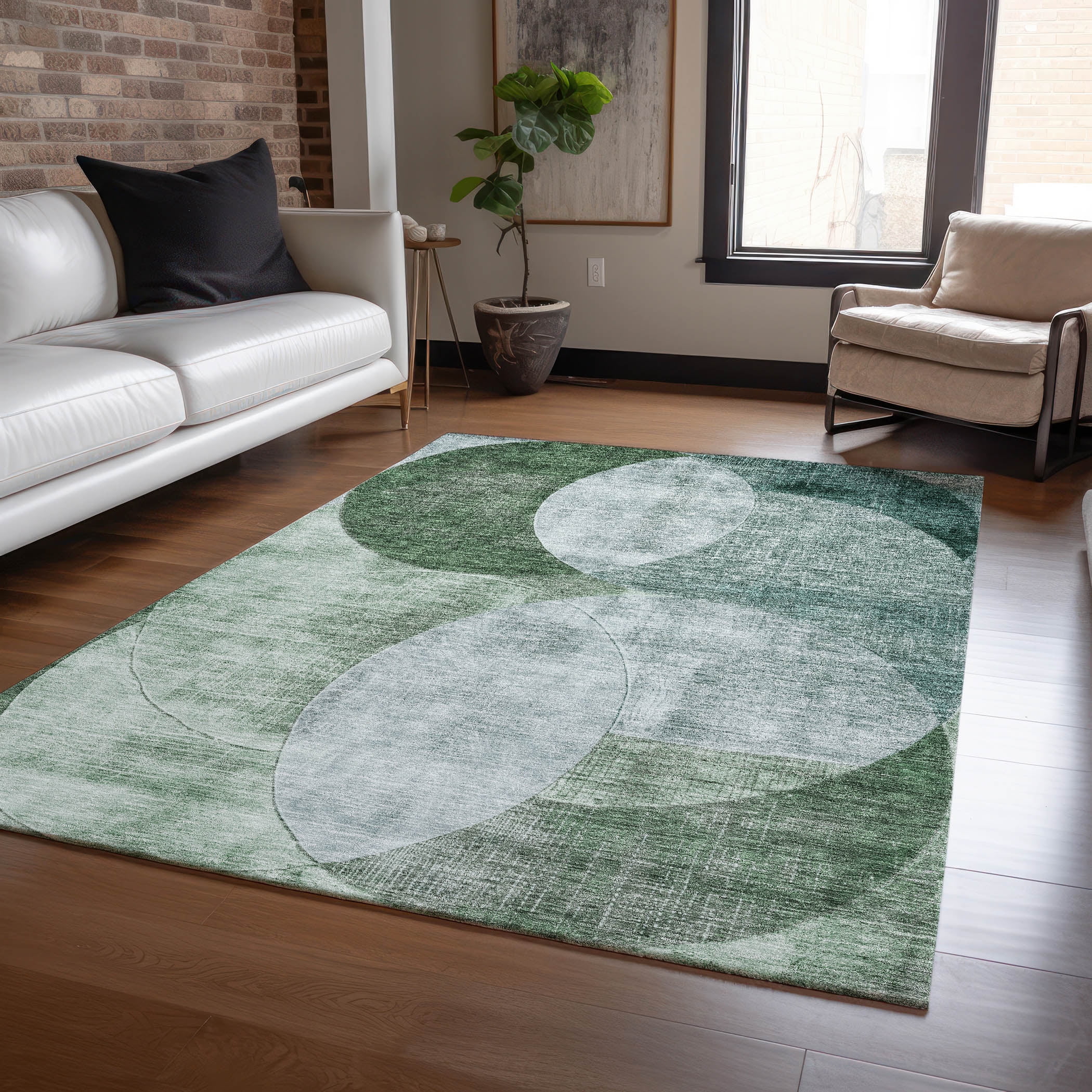 Seafoam Synthetic Flat Woven Rectangular Washable Area Rug