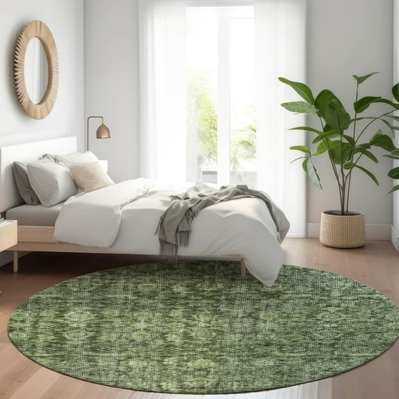 Addison Rugs Chantille Indoor/Outdoor Transitional Damask Cactus Washable Round Rug, 8' x 8'