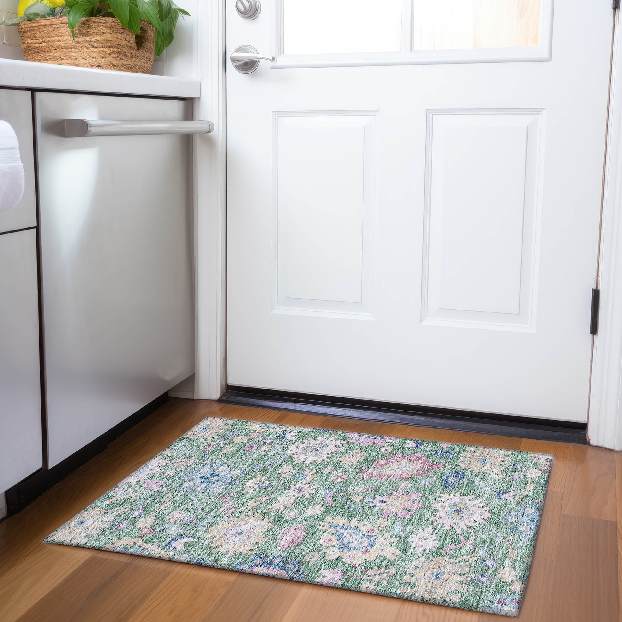 Sage Flat Woven Machine Washable Rectangular Area Rug