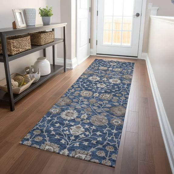Addison Rugs Chantille Indoor/Outdoor Transitional Floral Navy Washable Runner Rug, 2'3" x 7'6"