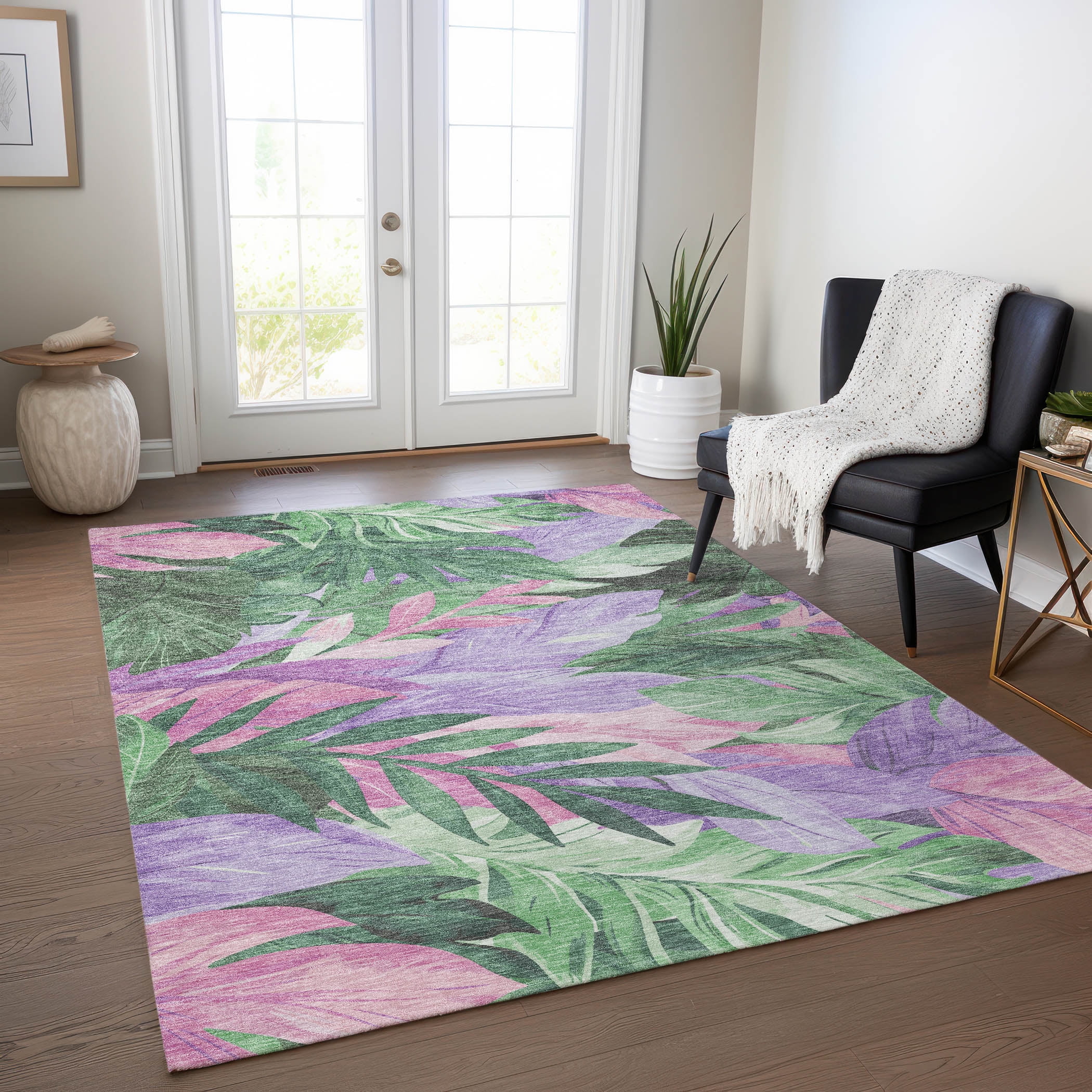 Sage and Lavender Tropical Floral Synthetic 5' x 7' Rug