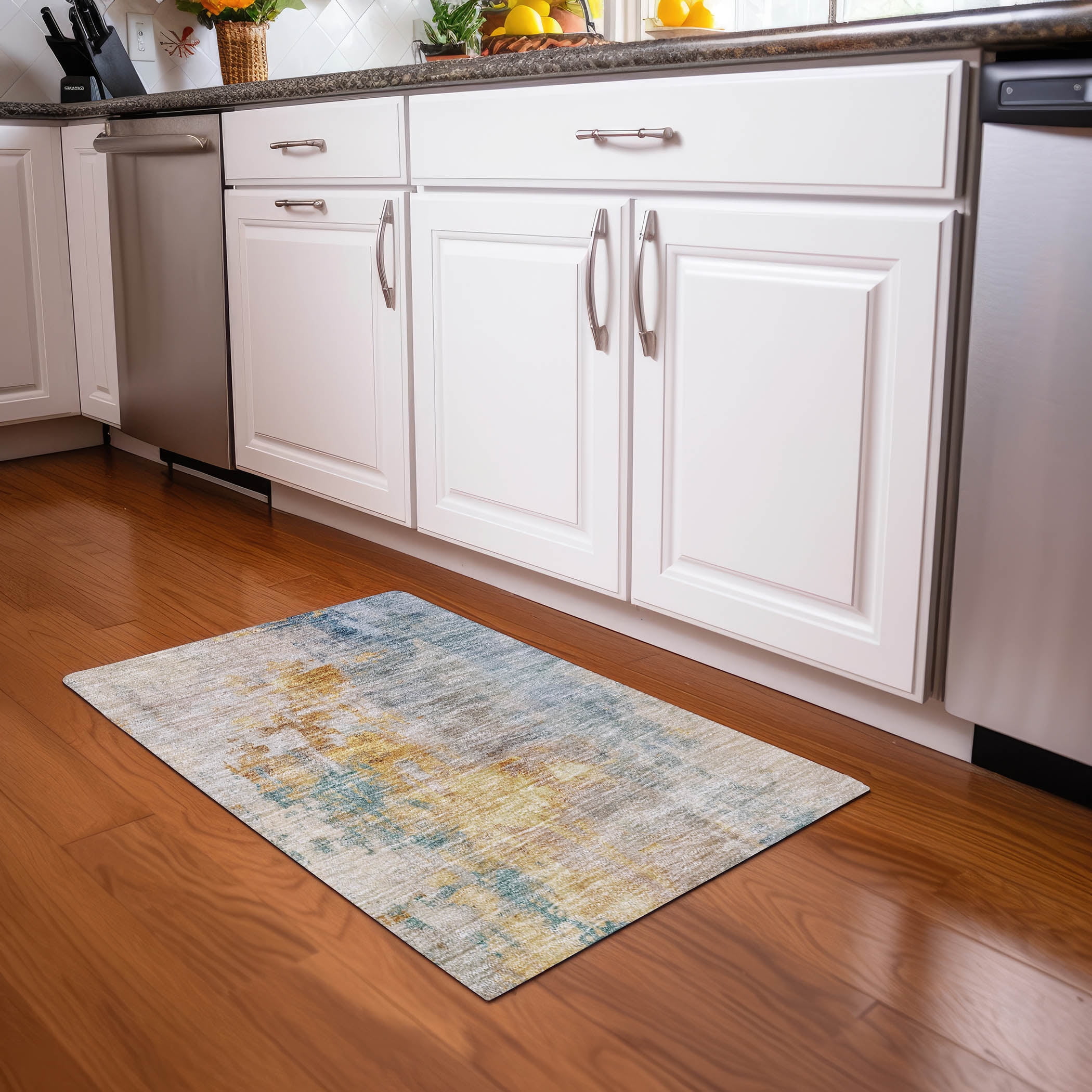 Abstract Multicolor Flat Woven Washable Rectangular Rug