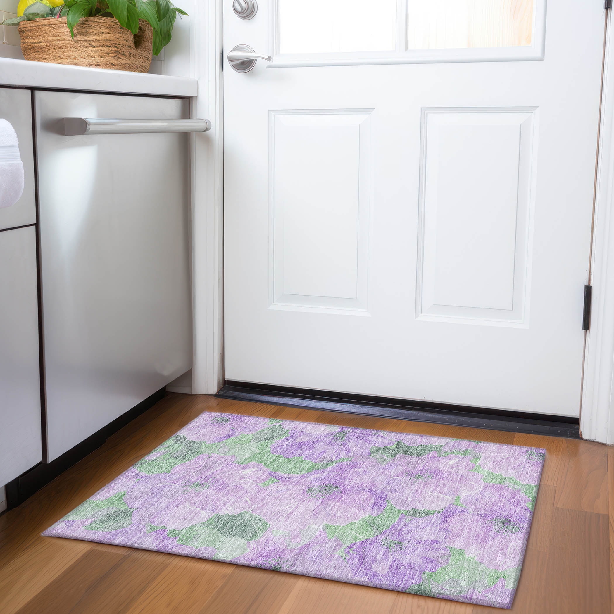 Lavender Floral Synthetic Washable Rectangular Rug 20" x 30"