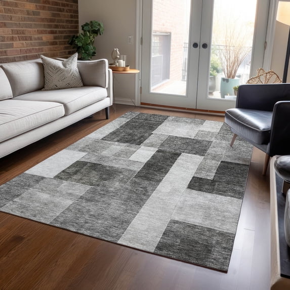 Addison Rugs Chantille Indoor/Outdoor Transitional Squares Pewter Washable Rectangle Rug, 9' x 12'