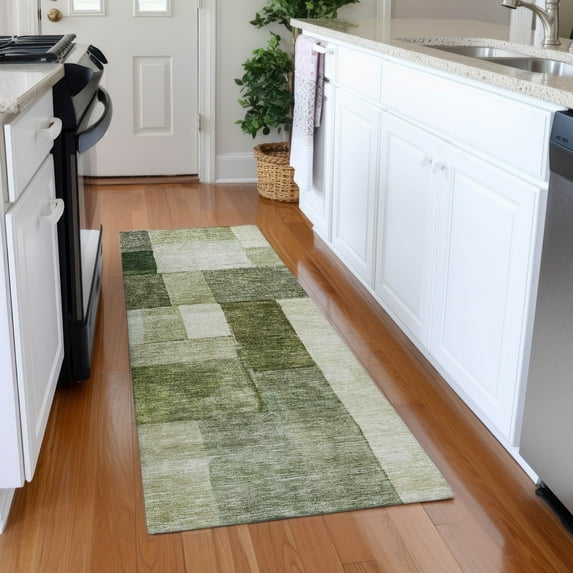 Addison Rugs Chantille Indoor/Outdoor Transitional Squares Sage Washable Runner Rug, 2'3" x 7'6"