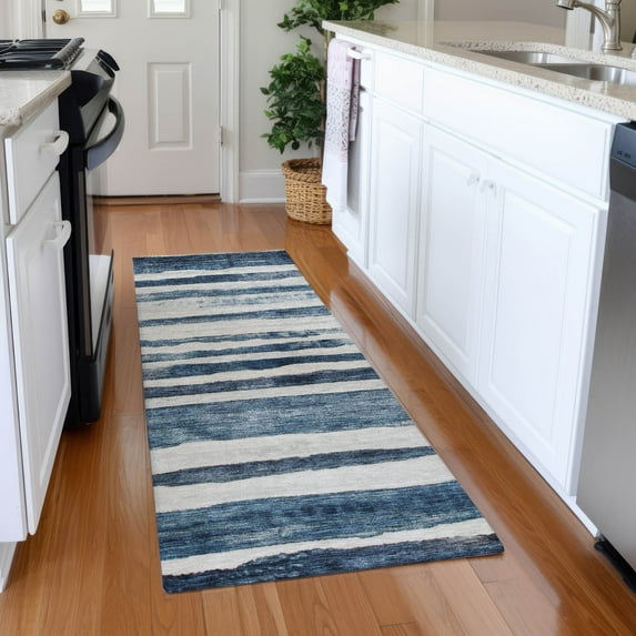 Addison Rugs Chantille Indoor/Outdoor Transitional Stripes Denim Washable Runner Rug, 2'3" x 7'6"