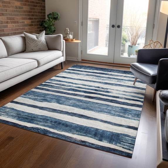 Addison Rugs Chantille Indoor/Outdoor Transitional Stripes Denim Washable Rectangle Rug, 8' x 10'