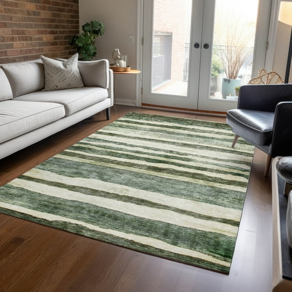 Addison Rugs Chantille Indoor/Outdoor Transitional Stripes Sage Washable Rectangle Rug, 5' x 7'6"