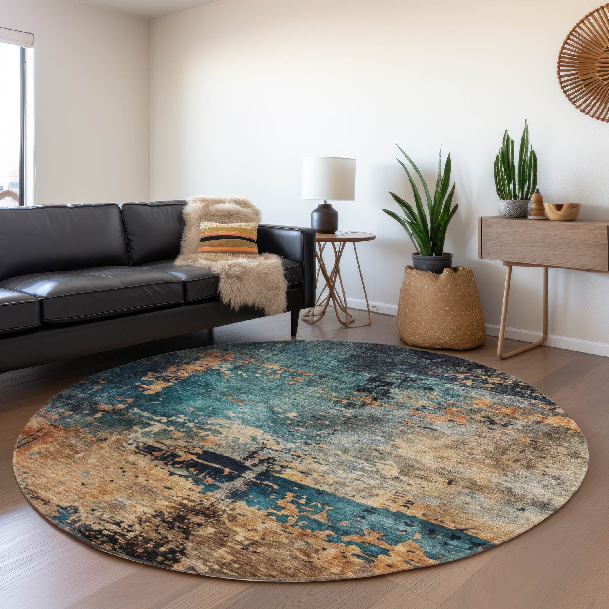Red Round Flat Woven Synthetic Washable Rug, 8' Diameter