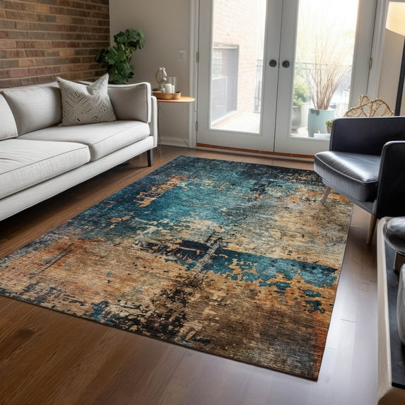 Addison Rugs Chantille Indoor/Outdoor Teal Washable Rectangle Rug, 9' x 12'