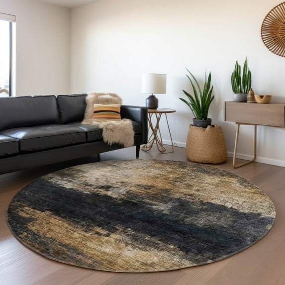 Addison Rugs Chantille Indoor/Outdoor Transitional Abstract Charcoal Washable Round Rug, 8' x 8'
