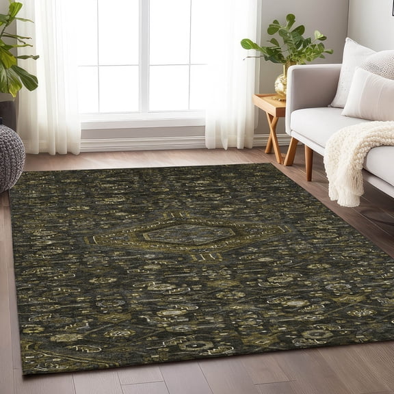 Addison Rugs Chantille Indoor/Outdoor Traditional Medallion Charcoal Washable Rectangle Rug, 3' x 5'
