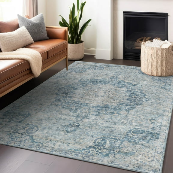 Addison Rugs Chantille Indoor/Outdoor Traditional Global Blue Washable Rectangle Rug, 10' x 14'