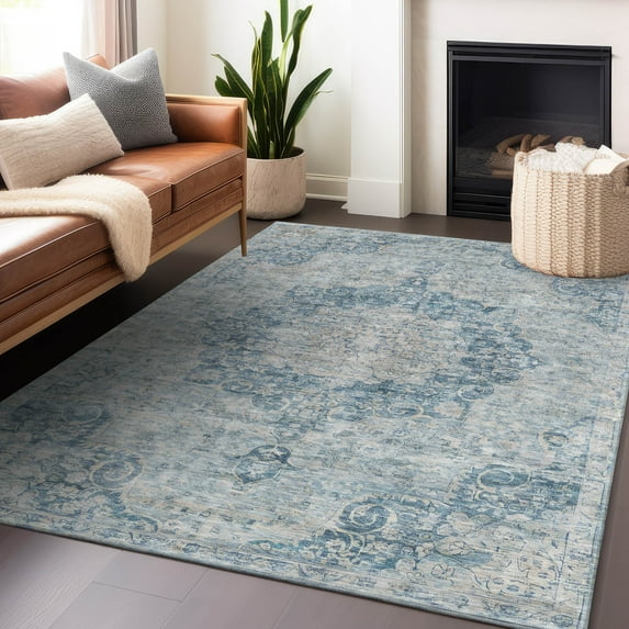 Addison Rugs Chantille Indoor/Outdoor Traditional Global Blue Washable Rectangle Rug, 10' x 14'