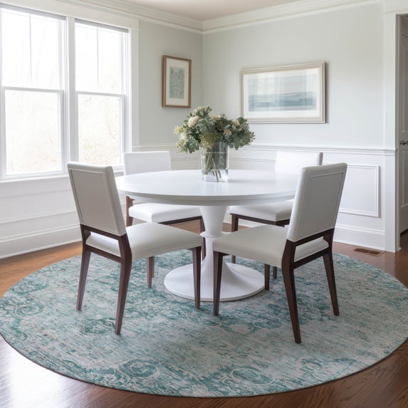 Addison Rugs Chantille Indoor/Outdoor Traditional Global Teal Washable Round Rug, 8' x 8'