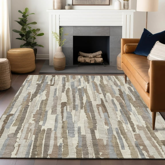 Addison Rugs Chantille Indoor/Outdoor Transitional Stripes Ivory Washable Rectangle Rug, 8' x 10'