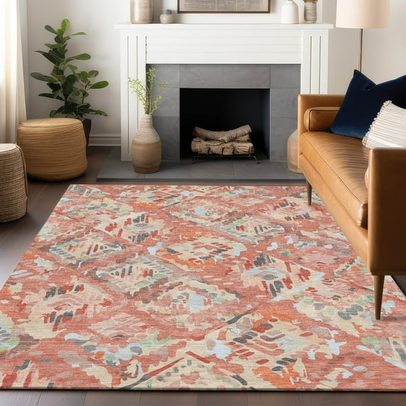 Addison Rugs Chantille Indoor/Outdoor Transitional Geometric, Abstract Coral Washable Rectangle Rug, 10' x 14'