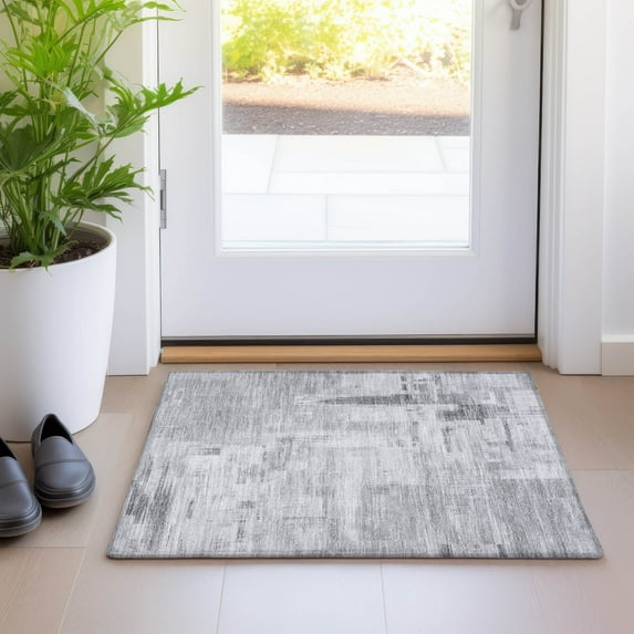 Addison Rugs Chantille Indoor/Outdoor Transitional Blocks Gray Washable Rectangle Rug, 1'8" x 2'6"