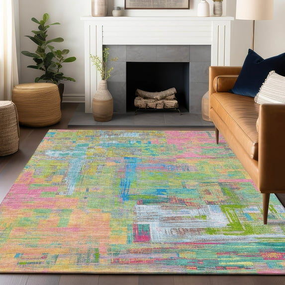 Addison Rugs Chantille Indoor/Outdoor Transitional Blocks Pink Washable Rectangle Rug, 10' x 14'