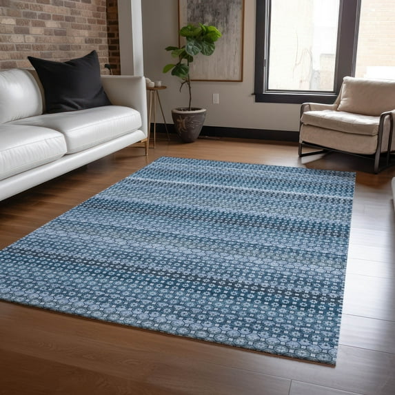 Addison Rugs Chantille Indoor/Outdoor Transitional Stripes Denim Washable Rectangle Rug, 10' x 14'