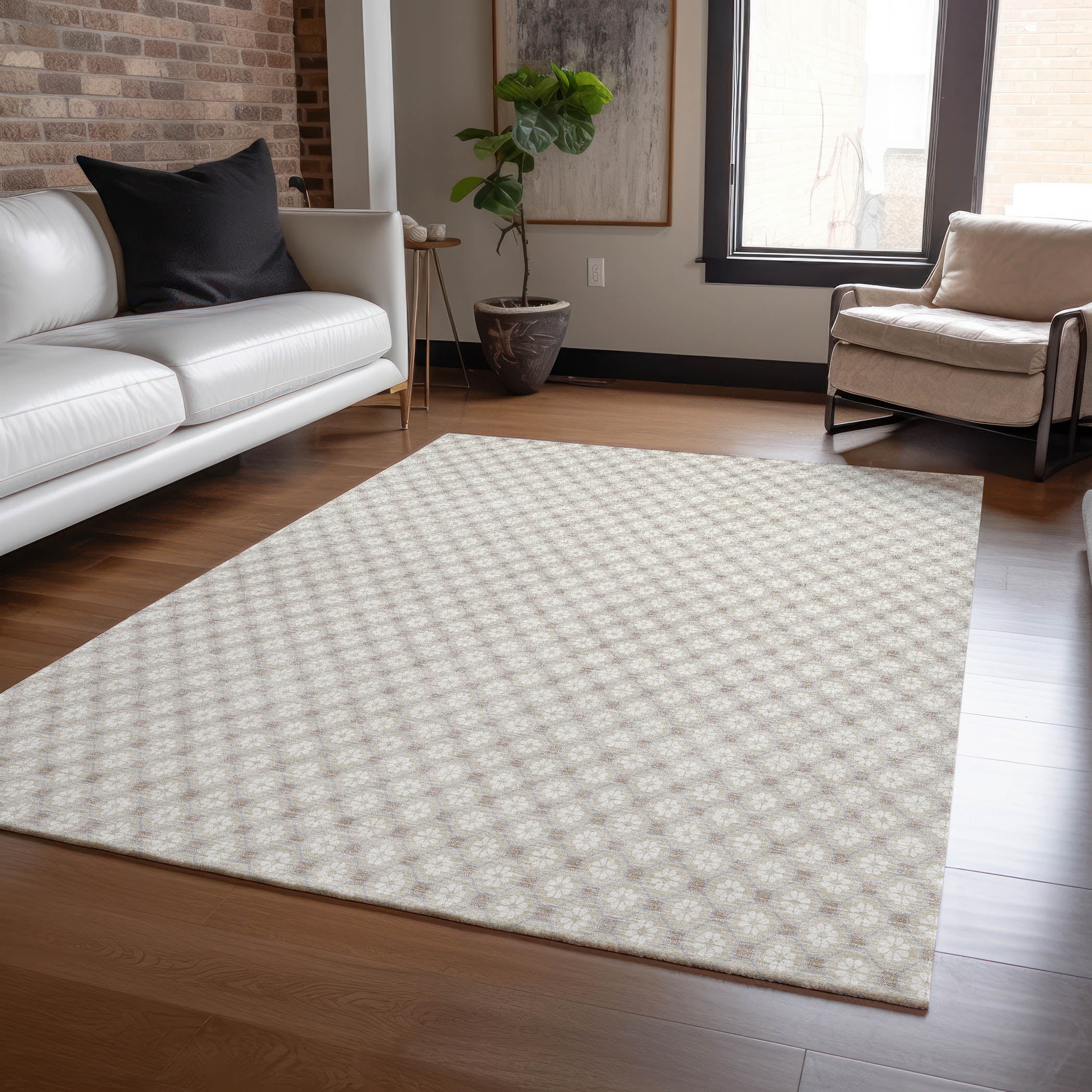 Beige Flat Woven Synthetic Washable 3' x 5' Area Rug