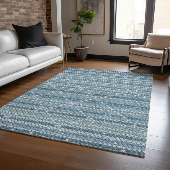 Addison Rugs Chantille Indoor/Outdoor Transitional Lattice Denim Washable Rectangle Rug, 10' x 14'