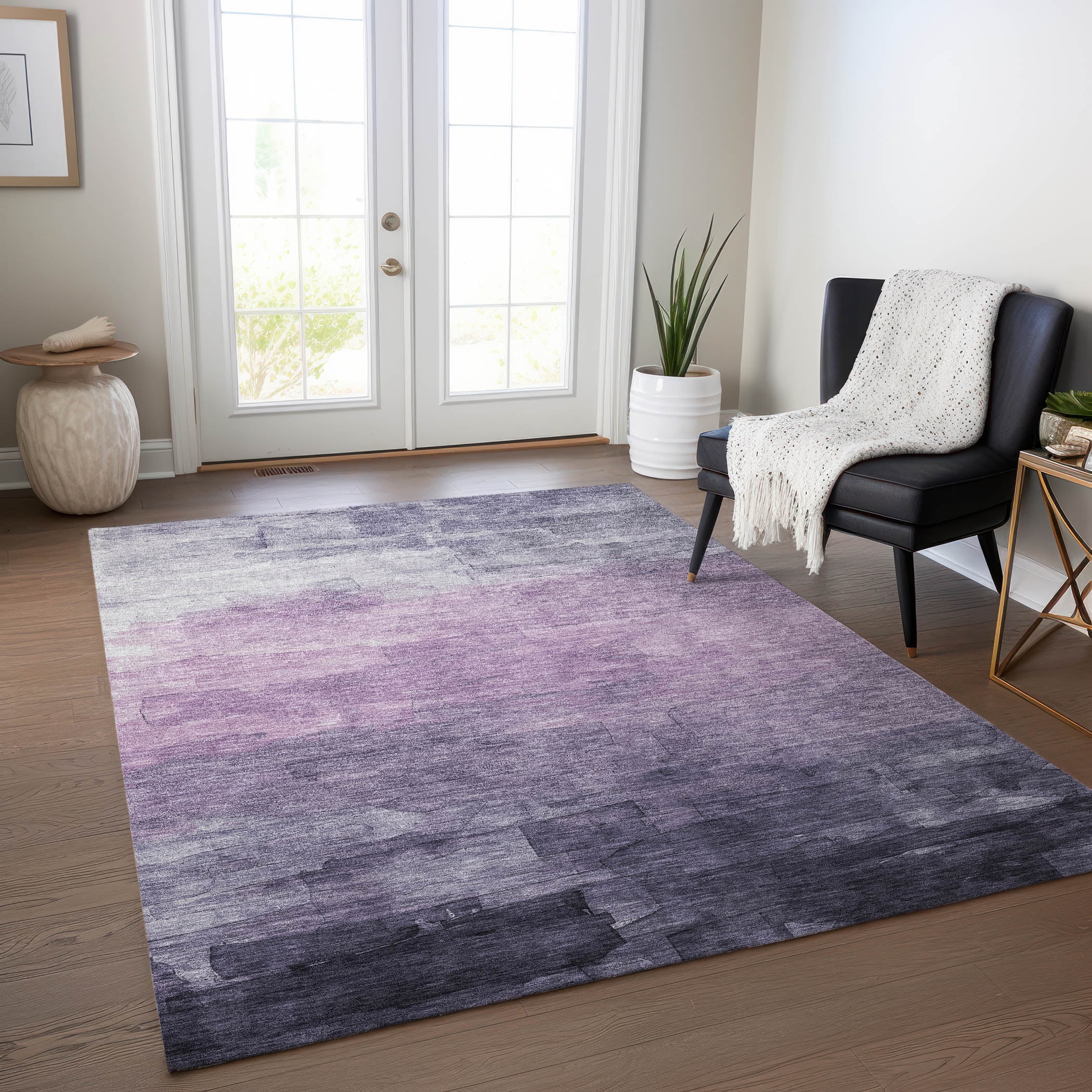 Addison Red and Purple Striped Synthetic Washable Rug 3' x 5'