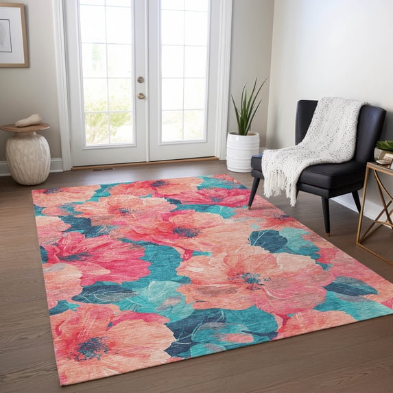 Addison Rugs Chantille Indoor/Outdoor Transitional Floral Salmon Washable Rectangle Rug, 2'6" x 3'10"