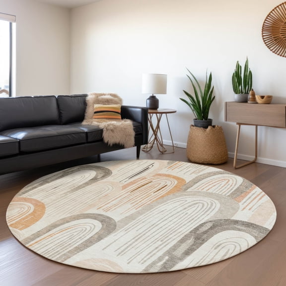 Addison Rugs Chantille Indoor/Outdoor Transitional Geometric Ivory Washable Round Rug, 8' x 8'