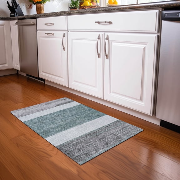 Addison Rugs Chantille Indoor/Outdoor Transitional Stripes Teal Washable Rectangle Rug, 1'8" x 2'6"