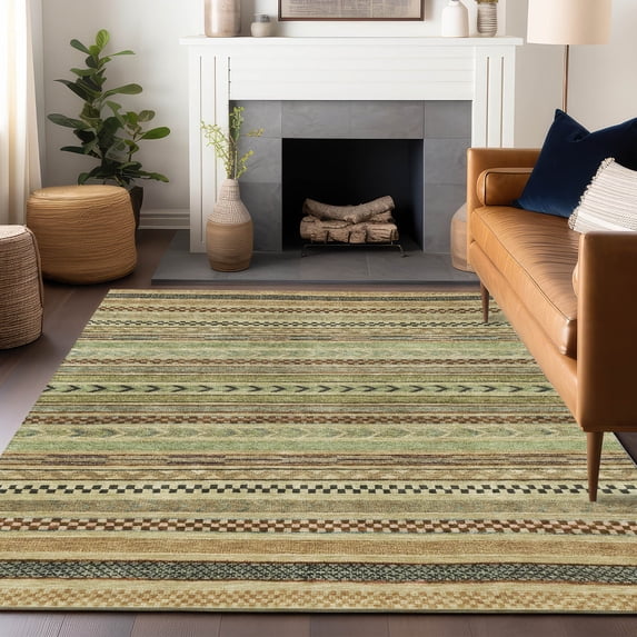 Addison Rugs Chantille Indoor/Outdoor Transitional Stripes Beige Washable Rectangle Rug, 8' x 10'