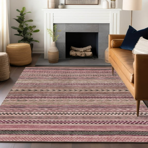 Addison Rugs Chantille Indoor/Outdoor Transitional Stripes Pink Washable Rectangle Rug, 5' x 7'6"