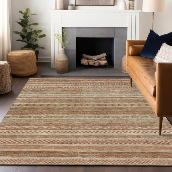 Addison Rugs Chantille Indoor/Outdoor Transitional Stripes Terracotta Washable Rectangle Rug, 9' x 12'