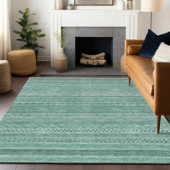 Addison Rugs Chantille Indoor/Outdoor Transitional Stripes Turquoise Washable Rectangle Rug, 2'6" x 3'10"